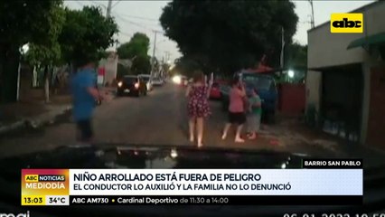 Niño arrollado en el barrio San Pablo está fuera de peligro
