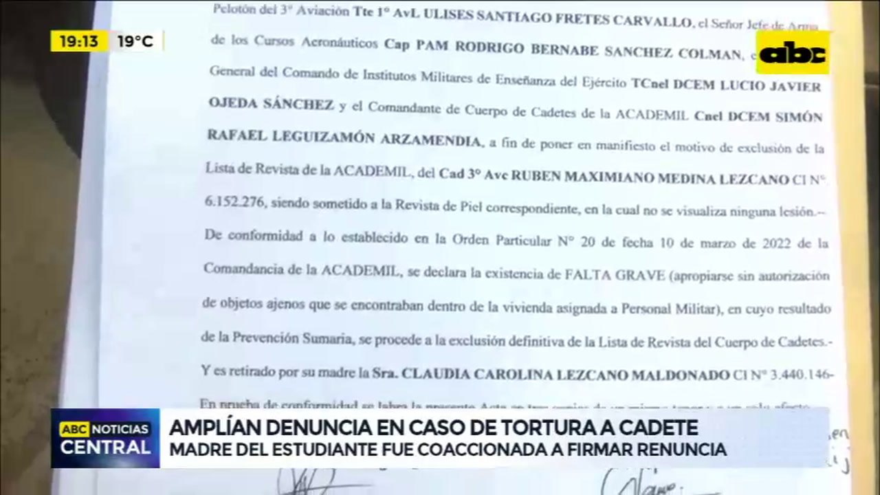 Amplían denuncia en caso de tortura a cadete