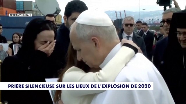 Le pape Léon XIV sur le lieu de l'explosion du port de Beyrouth au Liban