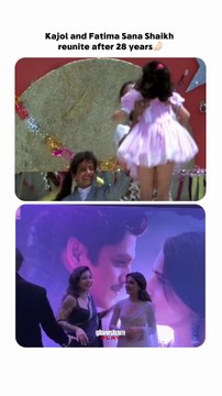 What a full-circle moment! From a cute childhood scene to a stunning reunion decades later; Kajol and Fatima Sana Shaikh just proved that time really knows how to create magic. 🤍 #glamsham #kajol #fatimasanashaikh #reunion #28years #bollywoodnostalgia
