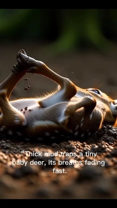 Elephant saves baby deer from deadly mud trap