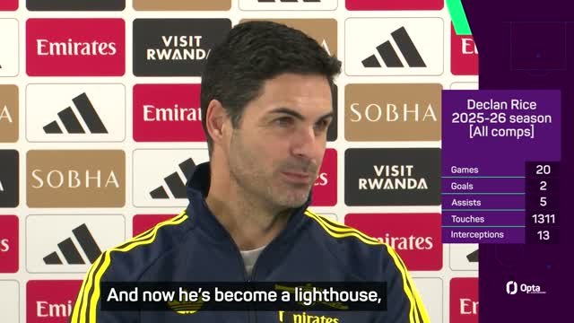 Arteta hopes to have 'lighthouse' Rice at Arsenal for many years