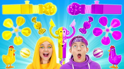 24 Hours Eating Only One Color Food! Pink World, Bubble Gum Battle and Last-to-stop Color Challenge