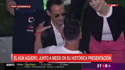 Nadia Ferreira y Marc Anthony llegando a la presentación de Messi en el Inter Miami