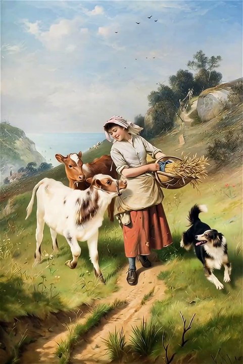 A Girl with Two Calves (1896) - Walter Hunt (1861–1941)