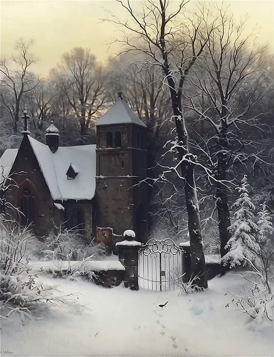 Snowy Churchyard by Sophus Jacobsen (1833- 1912)
