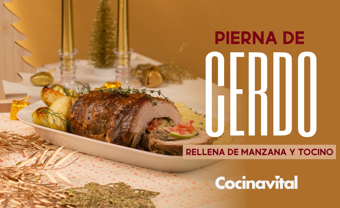 Receta Pierna de cerdo rellena de manzana y tocino