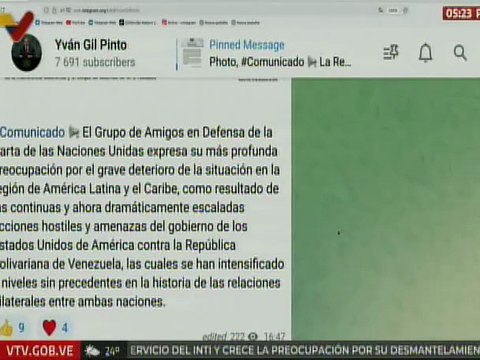 Grupo de Amigos en Defensa de la Carta de la ONU rechaza escalada de acciones hostiles contra Venezuela