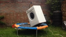 Washing machine brick bouncing on trampoline