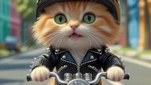 cat enjoy lays  moterbiyke on rode#cute cat #AI cat#