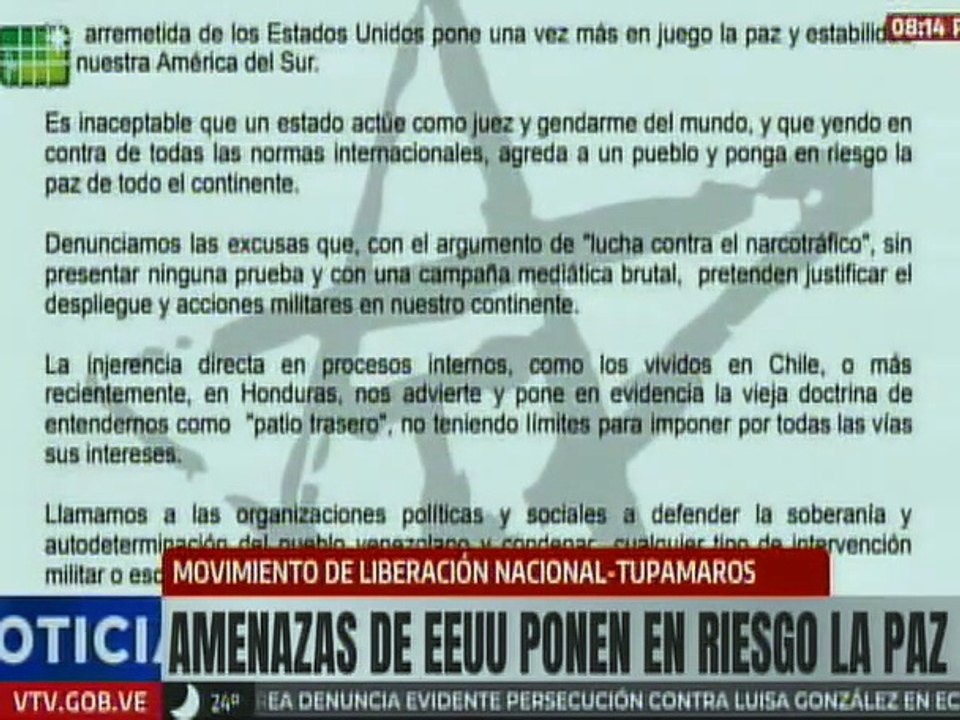 Comunicado | MLN-Tupamaros condena las acciones injerencistas de EE.UU. contra Venezuela
