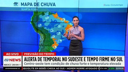 Previsão do Tempo: Alerta de temporal atinge o Sudeste e tempo firme no Sul