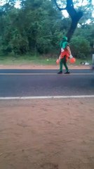 El “Señor Frutillón” atrae a compradores de frutilla bailando