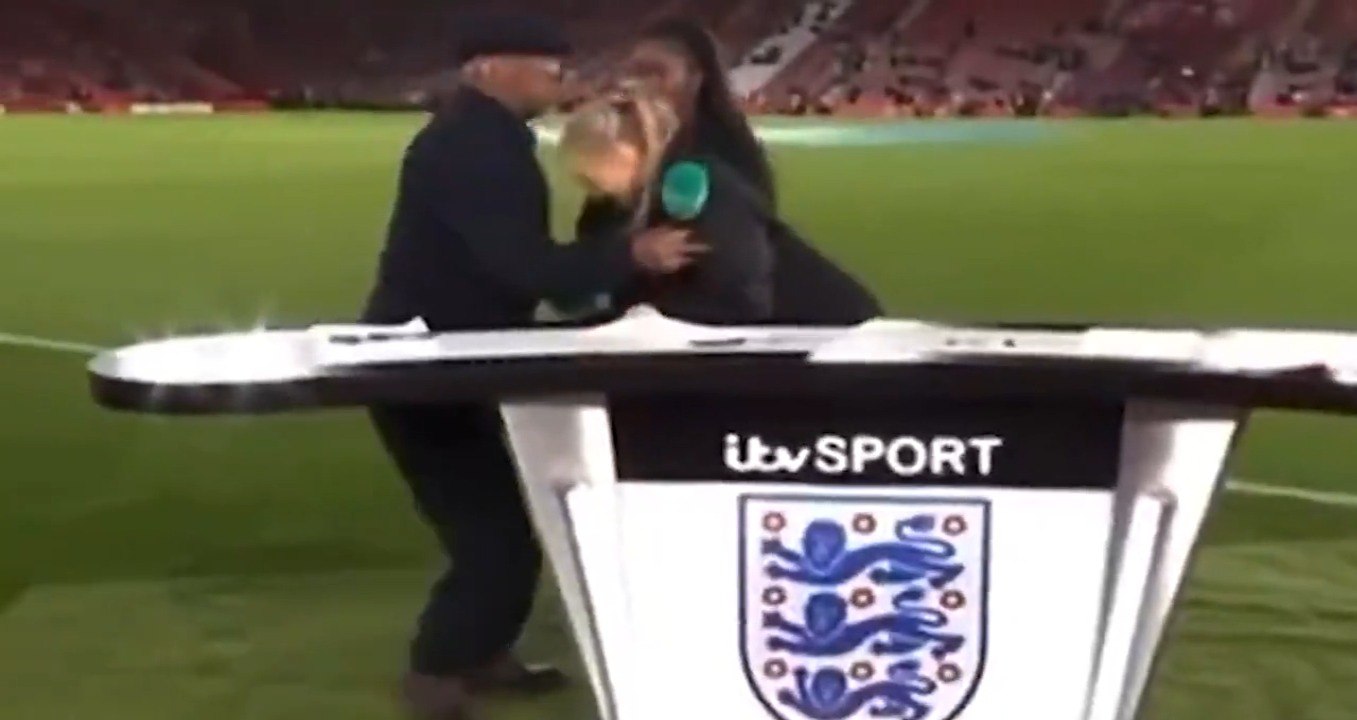 Laura Woods collapses during ITV's coverage of England Women friendly