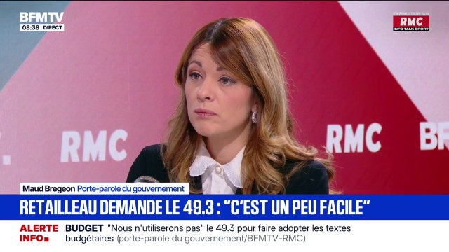 C'est un peu facile : Maud Bregeon, porte-parole du gouvernement, réagit aux propos de Bruno Retailleau qui demande à Sébastien Lecornu d'assumer le 49.3