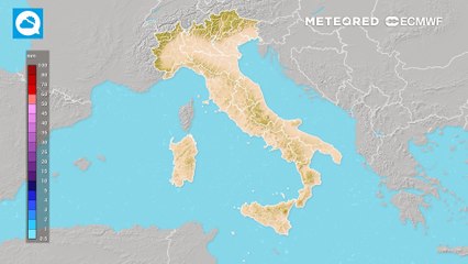 Mappa relativa agli accumuli di pioggia previsti in Italia