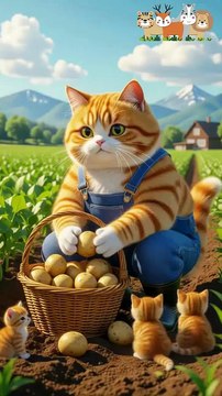 Farmer Cat Harvests Potatoes with His Kittens 👨‍🌾🥔😺