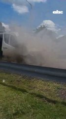 Vehículo que trasladaba internos ardió en llamas sobre la ruta PY02