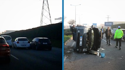 Makas atan aracın çarptığı otomobil devrildi; kaza kamerada