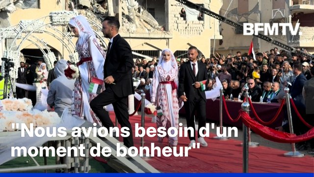 Gaza: une foule se réunit au milieu des ruines pour célébrer le mariage de 54 couples palestiniens
