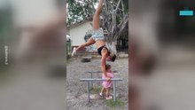 Daughter Kisses Mom During Handstand