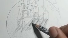Artist pours great effort into drawing a perfectly detailed castle