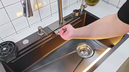 Lefton Waterfall Workstation Kitchen Sink Set With Digital Temperature Display& Knife Holder-KS2204