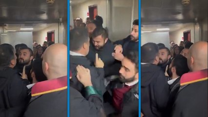 MESEM’i protesto ettikleri gerekçesiyle tutuklanan 16 gence destek için mahkeme salonuna girmek isteyen TİP lideri Baş ve polis arasında arbede!