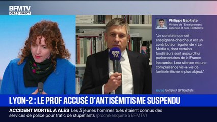 Prof accusé d'antisémitisme suspendu à Lyon-2: "C'était le minimum qu'elle puisse faire", estime le maître de conférence Fabrice Ballanche à propos de la présidente de l'université