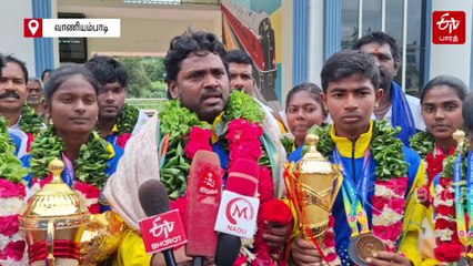 சாம்பியன் பட்டத்துடன் ஊர் திரும்பிய தமிழக வளையப் பந்து அணிக்கு உற்சாக வரவேற்பு