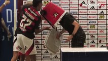 Filipe Luis drenched by players following Flamengo's Brasileiro title