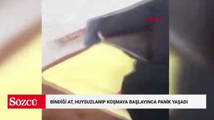 Bindiği at, huysuzlanıp koşmaya başlayınca panik yaşadı; o anlar kamerada