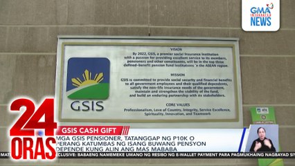 Mga GSIS pensioner, tatanggap ng P10K o perang katumbas ng isang buwang pensyon depende kung alin ang mas mababa | 24 Oras