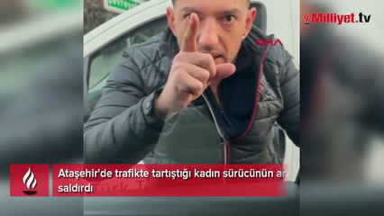Ataşehir'de trafikte tartıştığı kadın sürücünün aracına saldırdı