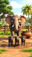 Elephant Washes Baby Buffalo with Trunk – Cute Animal Bath Time Video