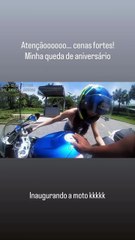 “Queda de aniversário”: Juliette ganha moto nova e cai ao inaugurar; veja