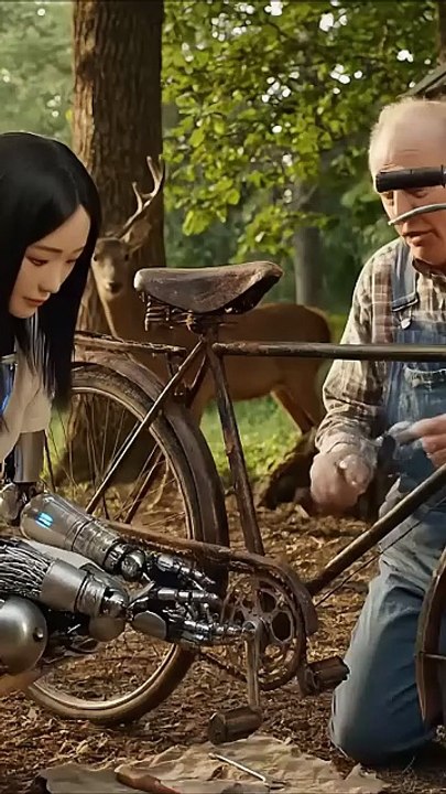 The Cute Robot Repairing the Bike #ai #nextgenai #humanoid #humanoidrobot #robot #technology
