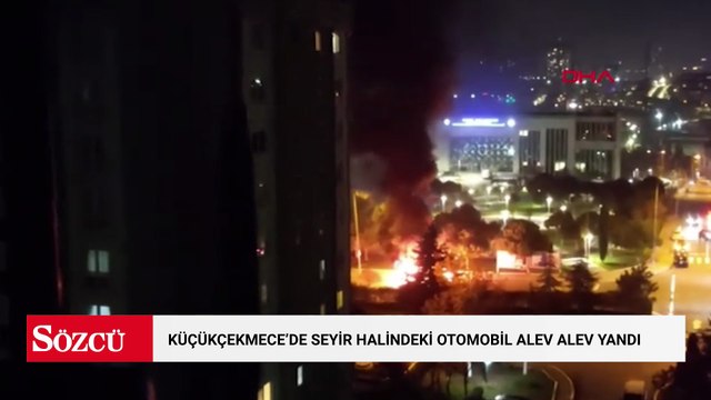 Küçükçekmece'de seyir halindeki otomobil alev alev yandı