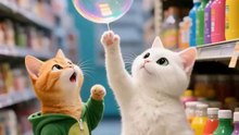 Cute Cat buying bubbles for his friend