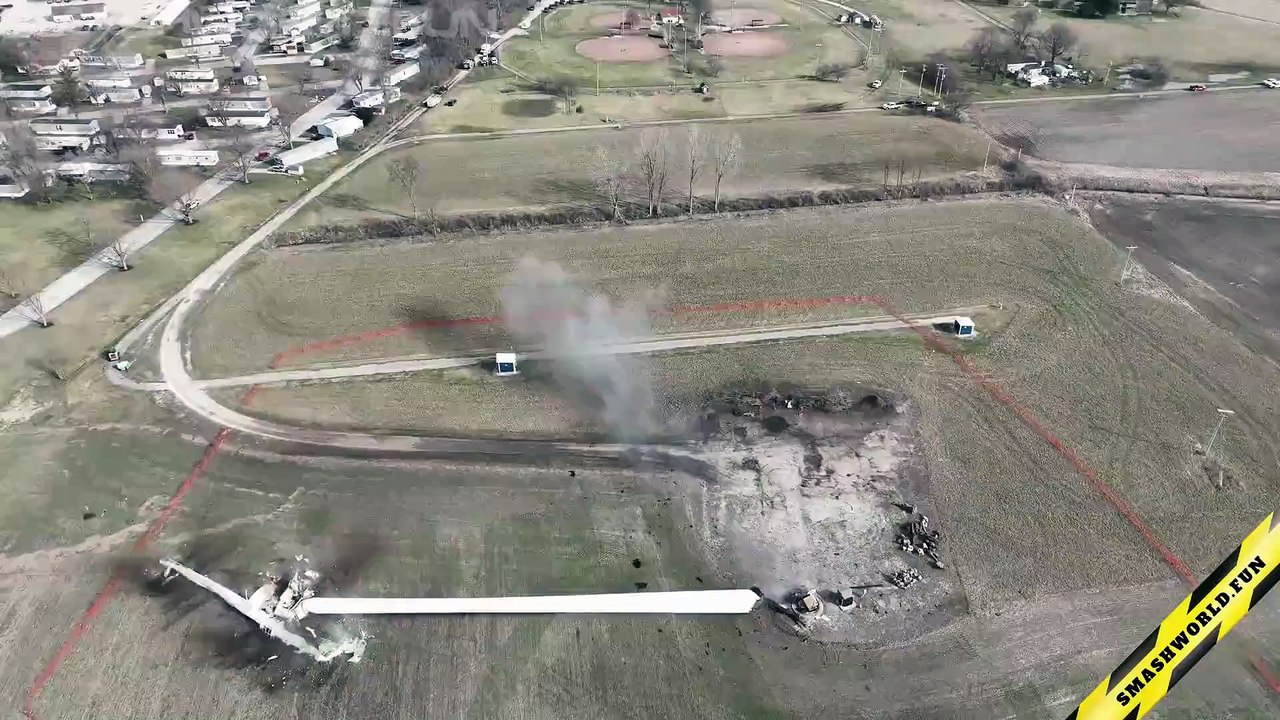 Wind turbine explosion from two angles