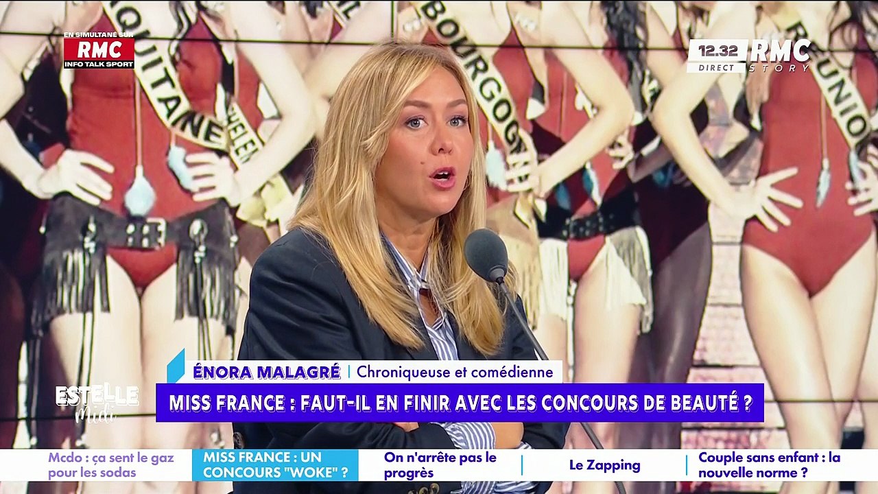 Enora Malagré réclame la suppression du concours Miss France lors de son passage dans l'émission Estelle Midi sur RMC et RMC Story.Crédit : RMC Story/ Estelle Midi