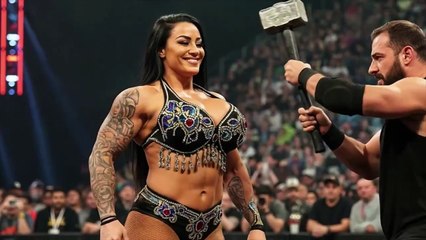 Strong Female bodybuilders show their body strength against hammers and maces.