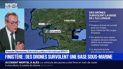 Finistère: la base sous-marine de l'Île Longue, qui abrite les sous-marins de la dissuasion nucléaire française, survolée par des drones