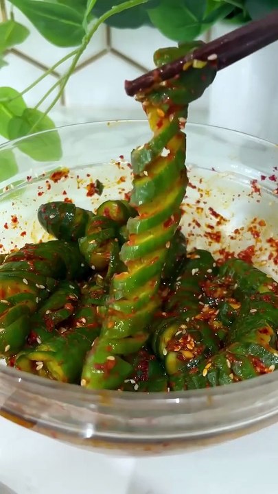 Spicy Spiral Cucumber Salad! #recipe #koreanfood