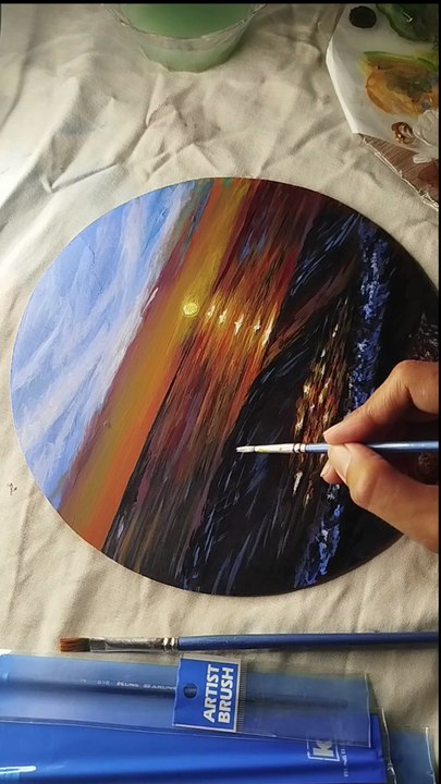 Sunset beach scene acrylics painting, acrylics painting ideas, easy acrylics for beginners