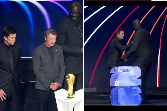 Tom Brady and Shaquille O’Neal share laughs as they enjoy the 2026 World Cup draw
