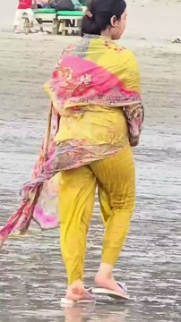 Indian aunty walking at beach. #beach #indian #desi #aunty