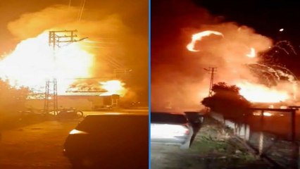 Evde yangın çıktı, depolanan mutfak tüpleri patladı: İşte patlama anları!