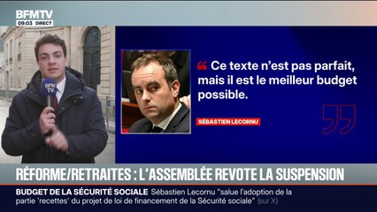 Sébastien Lecornu réagit après le vote de la suspension de la réforme des retraites par l'Assemblée nationale