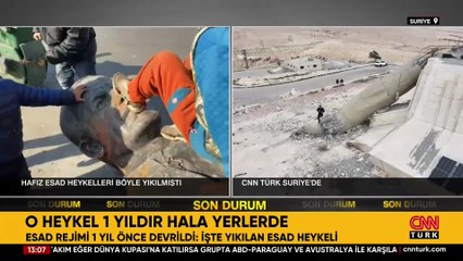 1 yıl önce böyle devrildi: İşte yıkılan Esad heykeli!